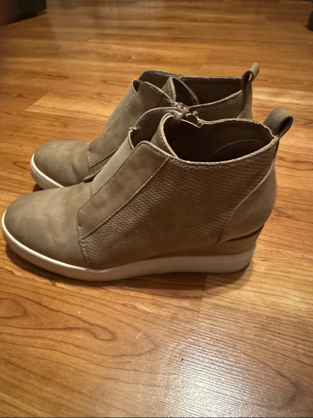 COMFORTABLE! Casual Taupe Slip-On Wedge Booties - Women's Ankle Booties